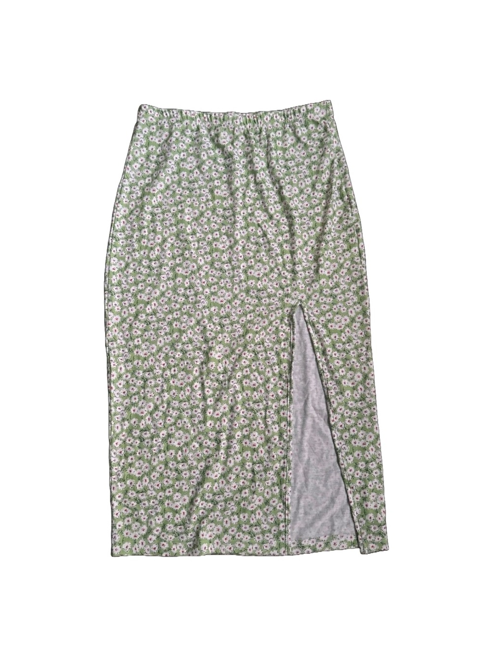 SHEIN Green Floral Midi Skirt with Front Slit
